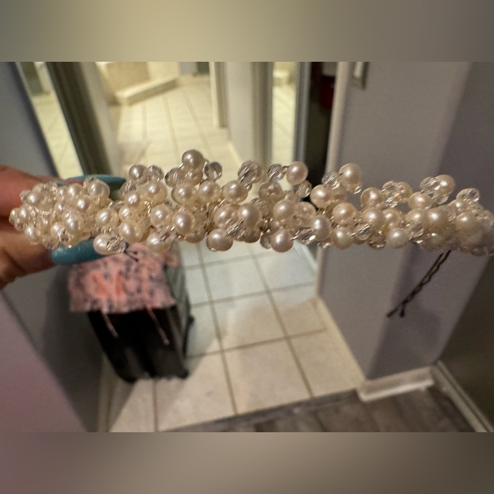 Pearl and crystal headpiece for wedding